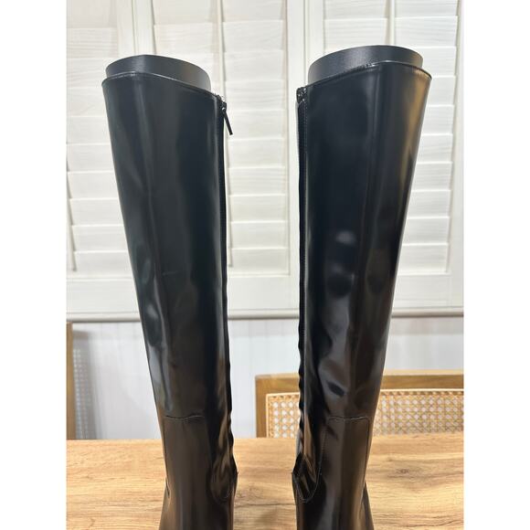 All Saints London Harlem Leather Knee High Black Boots Size 6 NWOB Sleek Edgy - Picture 7 of 16
